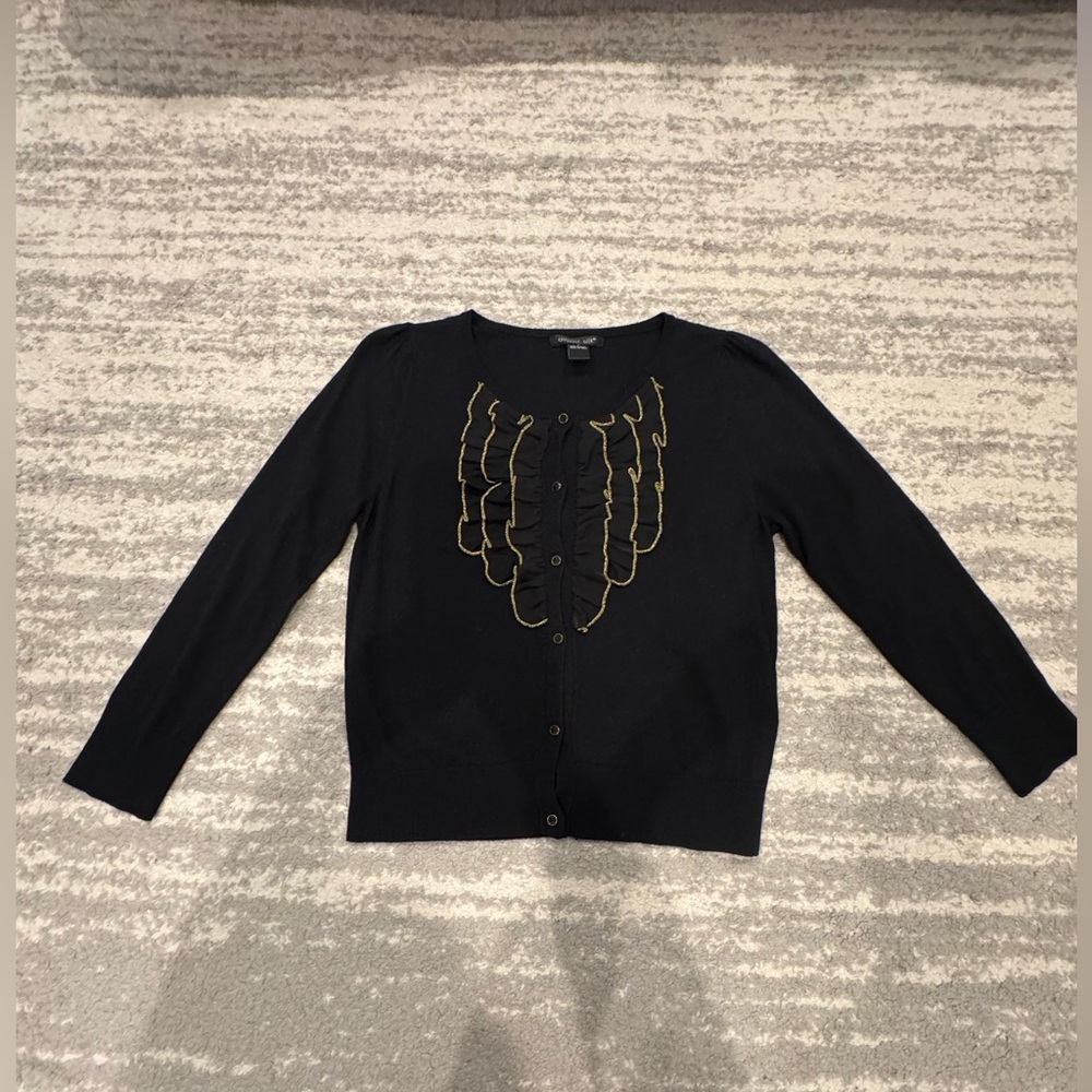 August Silk Black Women's Ruffle-Front Cardigan Sweater